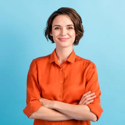 opti woman in orange standing SH